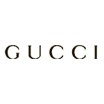 Logo for Gucci, a luxury jewelry and fashion brand. Company name in black text and all caps